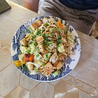 Stir fry with tofu and spaghetti at Vegan Xpress in Mitzpe Ramon