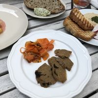 Carrot lax and homemade seitan, hummus, corn-pâté   at Wir Komplizen in Frankfurt