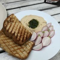 Hummus and homemade bread   at Wir Komplizen in Frankfurt