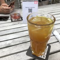 homemade sugarfree ice-tea with Maracuja   at Wir Komplizen in Frankfurt