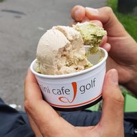 Pistacchio + hazelnut flavors at Mini Cafe Golf in Ljubljana