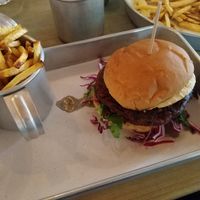 The Bean Burger, best vegan burger I’ve ever tasted! Loads of extras to choose! at Grains 864 in Faro