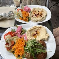 Super falafel mezze and aubergine dip sharer  at Mazaya Falafel - Starowiślna in Krakow