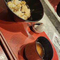 Fried Daikon and Rice. Miso Soup. Tsukudani Kombu at Sougo in Tokyo