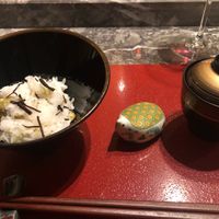 Rice with bean tempeh and miso soup. Really good and very cute presentation  at Sougo in Tokyo