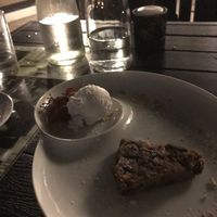 Vegan walnut cake with vegan coconut ice cream. at La Bussola in West Singapore