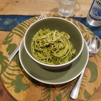 Basil besto spaghetti at Manipura Ethic Cafe & Bar in Baku
