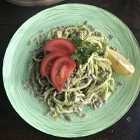 Raw zucchini pasta. Yummy   at Manipura Ethic Cafe & Bar in Baku