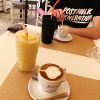 They have homemade almond milk and their smoothies are delicious. Although I was not able to finish it because I had also ordered food. Very filling at Thai Me up in Ios