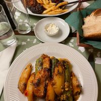 Aubergines cooks in the oven and stuffed courgette with potatoes at Oikeio in Athens