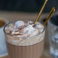 Hot chocolate with vegan whipped cream. at Kattakaffihusid in Reykjavik