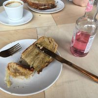 Vegan cheese toastie with rose lemonade  at Kattakaffihusid in Reykjavik