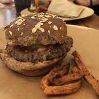 Whole wheat burger with vegan patty  at B.GOOD - Washington St in Boston