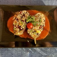 Gefüllte Aubergine (egg plant filled with vegetables and rice)  at Hotel Zum Schiff in Meersburg