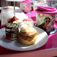 The scones with jam and vegan cream that were served halfway through the trip  at Brigit's Bakery in London