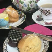 Piping hot fresh vegan scones with vegan spread and jam... so, so dreamy!! at Brigit's Bakery in London