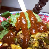 Mung bean Eggs Scramble w/ avocado, apple butter bbq, black garlic, coriander , onions pepper and garlic  at Hub City Permaculture -The Kimchi Dude in Hagerstown