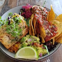 Vegan burrito bowl  at Flour and Fern Cafe in Berwick