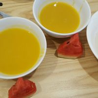 Pumpkin dessert and fruits! at Chay Moc Mien in Hanoi