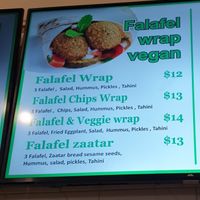 Menu Aug 2024 at Falafel Place in Collingwood