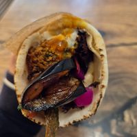 Falafel + veggie (fried eggplant) wrap $14 at Falafel Place in Collingwood
