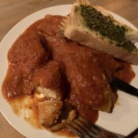Vegan stuffed shells with but ricotta and pesto bread  at Rocket to Venus in Baltimore