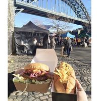Fully loaded burger and hot dog  at Vegano - Food Truck in Newcastle Upon Tyne