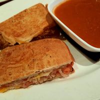 Grilled cheese and tomato-eggplant soup at Blossom Restaurant on Columbus in New York City