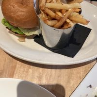 Beyond burger with garlic fries  at Blossom Restaurant on Columbus in New York City