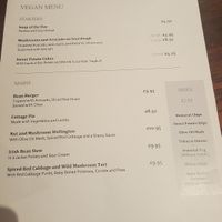 Vegan menu at Darcy's in Belfast