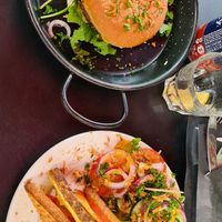 Vegan cheeseburger and vegan cheese and tomato tosti at De Eekhoorn in Rotterdam