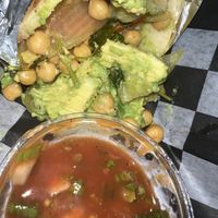 Amazing roja dulce sauce with arepa!!   at Maiz Colombian Street Food in Portland