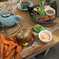 Mushroom burger & Kenko bowl at Trei Cafe in Glen Waverley