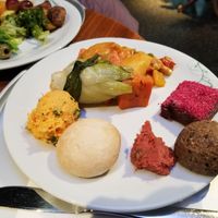 Curry vegetables, shredded carrots with horseradish, bok choy, gluten-free rolls... at Tibits - Seefeldstrasse in Zurich