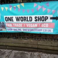 Website address at One World Shop in Edinburgh