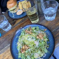 Vegan Orzo dish & vegan burger   at Love Shack in East London