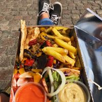The vegan street food box with grilled veggies  at The Olive Street Food  in Bruges