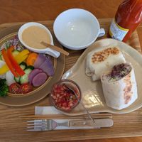 Vegetarian Burrito with Salsa and Salad at Green's Baby in Matsue