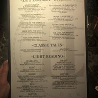 Book themed drinks menu  at Library Bar in Los Angeles