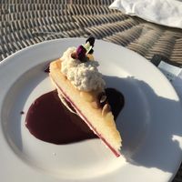 Raspberry and frangipane tart with almond cream  at The Old Granary in Wareham