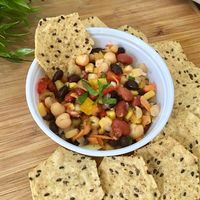 Bean salad with gluten free chips at Frescura PR in Catano