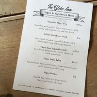 Vegan & Vegetarian Menu at The Globe Inn in Lostwithiel