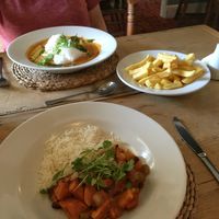 Three Bean Chilli, Chips & Curry at The Globe Inn in Lostwithiel