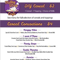 menu at Milky Way Cafe at The Meeting Grounds in Terre Haute