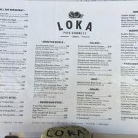 Menu with vegan options and adaptations  at LOKA in Kuta