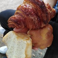 Brioche nature, brioche aux amandes, croissant nature at Succulente Patisserie Végétale in Brussels