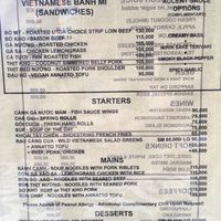 Menu at My Banh Mi in Ho Chi Minh City