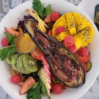 Vegan poké bowl at Let's Be in Tamraght