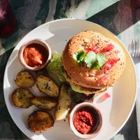 The classic vegan burger at Let's Be in Tamraght