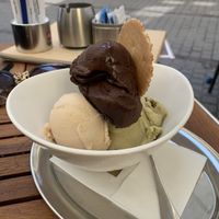 Hazelnut, chocolate and pistachio  at Eiscafe Puro in Heidelberg